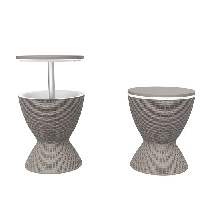 Round Rattan Cooler Table With Light